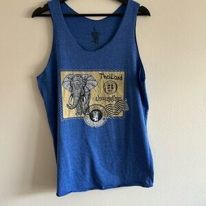 Thailand Men’s Blue Elephant Tank Top Sleeveless Sz L